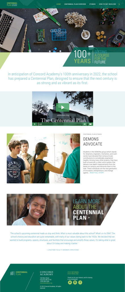 Concord Academy Centennial Plan - Homepage Full Screen Shot